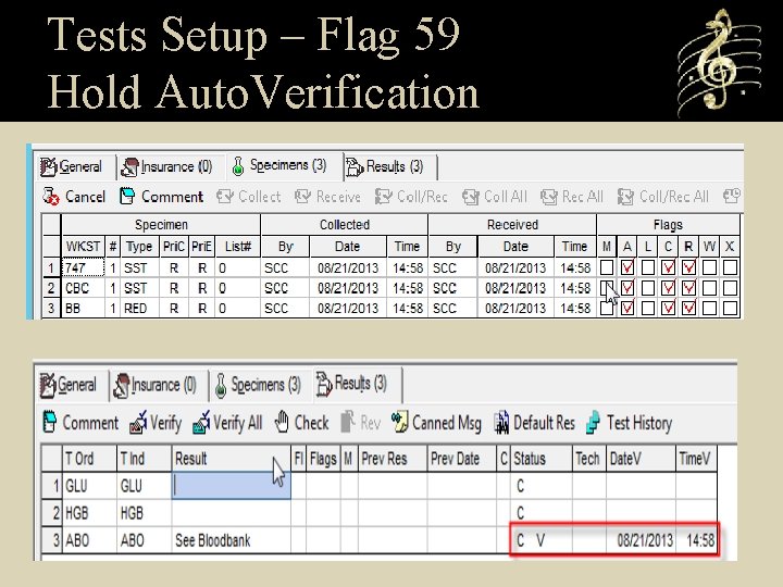 Tests Setup – Flag 59 Hold Auto. Verification 