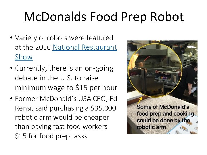 Mc. Donalds Food Prep Robot • Variety of robots were featured at the 2016