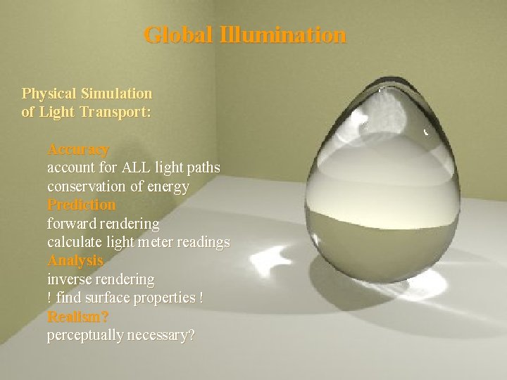 Global Illumination Physical Simulation of Light Transport: Accuracy account for ALL light paths conservation