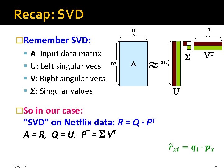 Recap: SVD n n �Remember SVD: § § A: Input data matrix U: Left