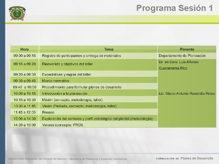 Programa Sesión 1 