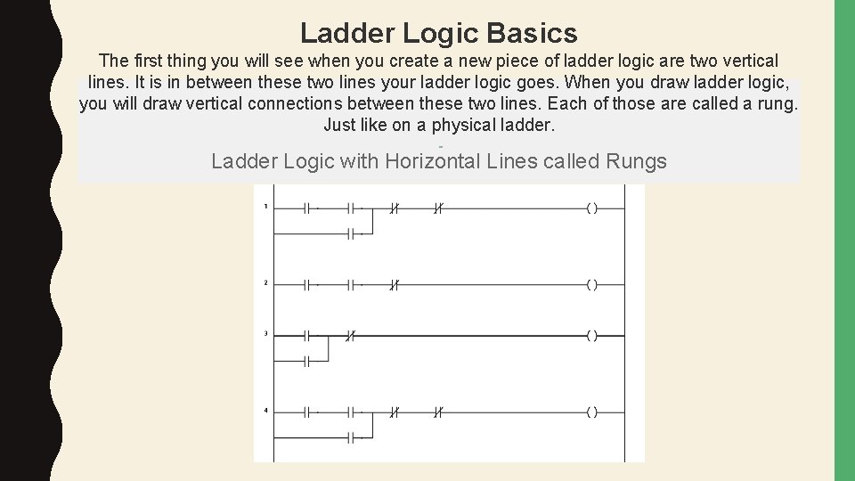 Ladder Logic Basics The first thing you will see when you create a new