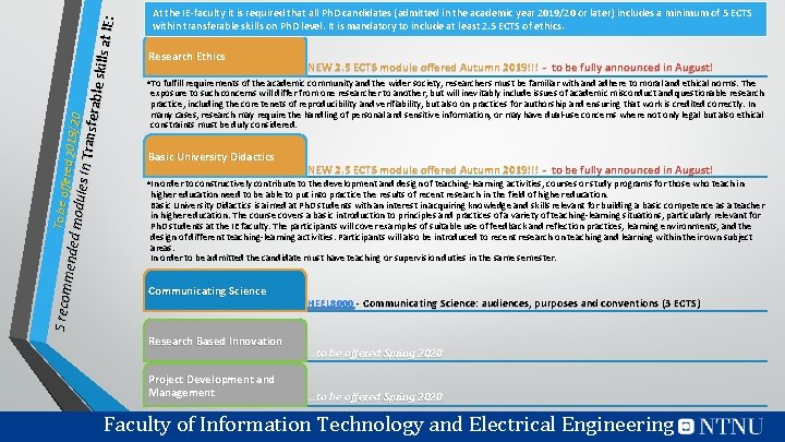 To 5 recom m ende d be off ered 2019/2 0 modules in Tran