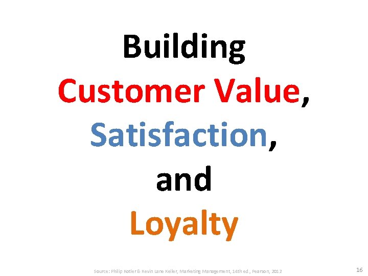 Building Customer Value, Satisfaction, and Loyalty Source: Philip Kotler & Kevin Lane Keller, Marketing