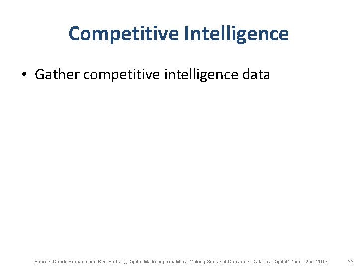 Competitive Intelligence • Gather competitive intelligence data Source: Chuck Hemann and Ken Burbary, Digital
