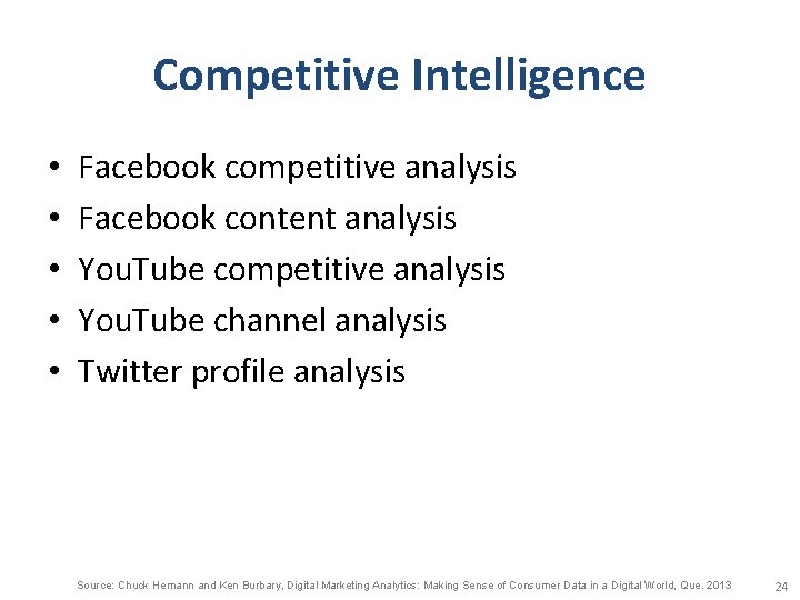 Competitive Intelligence • • • Facebook competitive analysis Facebook content analysis You. Tube competitive