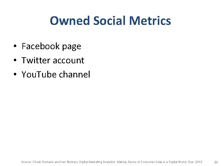Owned Social Metrics • Facebook page • Twitter account • You. Tube channel Source: