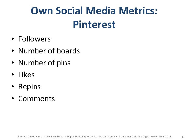 Own Social Media Metrics: Pinterest • • • Followers Number of boards Number of