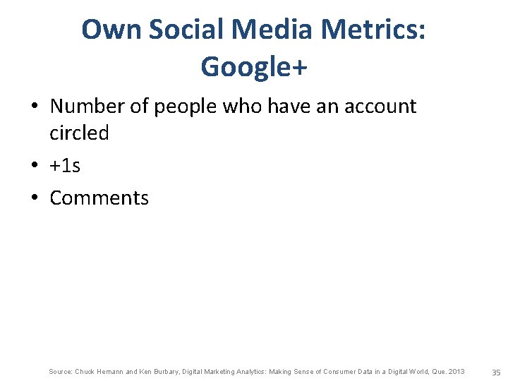 Own Social Media Metrics: Google+ • Number of people who have an account circled