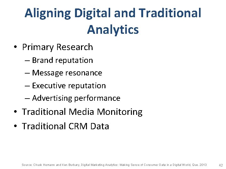 Aligning Digital and Traditional Analytics • Primary Research – Brand reputation – Message resonance