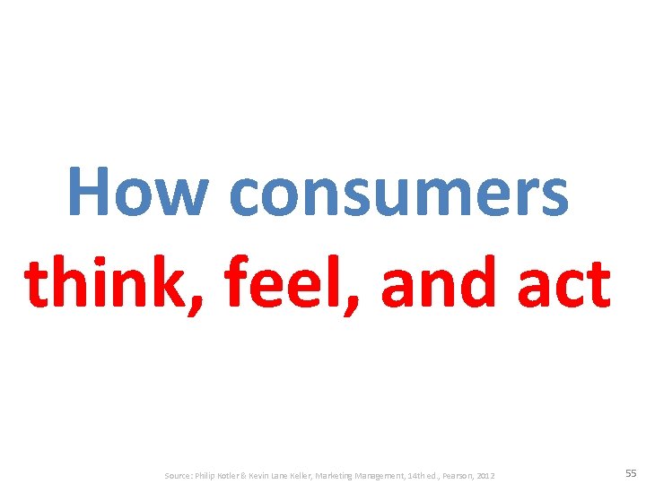 How consumers think, feel, and act Source: Philip Kotler & Kevin Lane Keller, Marketing