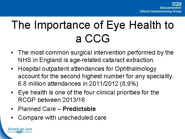 The Importance of Eye Health to a CCG • The most common surgical intervention