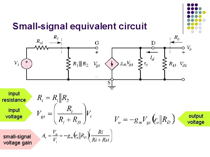 Small-signal equivalent circuit input resistance input voltage small-signal voltage gain output voltage 