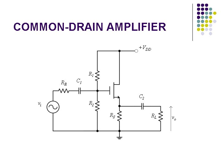COMMON-DRAIN AMPLIFIER +VDD RSi vi C 1 R 1 C 2 RS RL vo