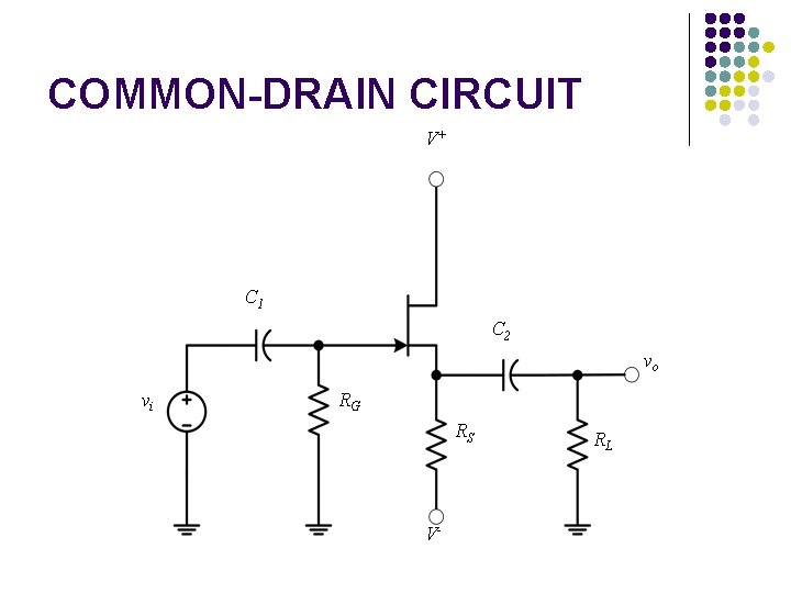 COMMON-DRAIN CIRCUIT V+ C 1 C 2 vo vi RG RS V- RL 