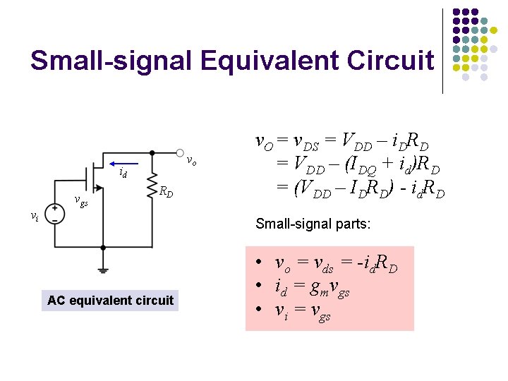 Small-signal Equivalent Circuit vo id vi vgs RD v. O = v. DS =