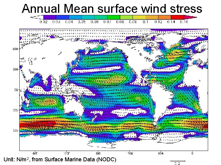 Annual Mean surface wind stress Unit: N/m 2, from Surface Marine Data (NODC) 