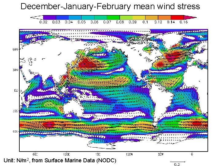 December-January-February mean wind stress Unit: N/m 2, from Surface Marine Data (NODC) 