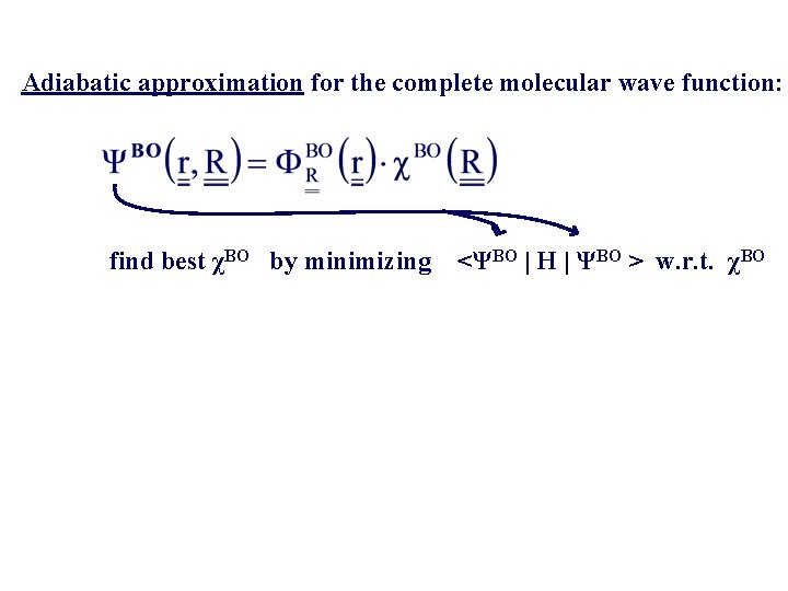 Adiabatic approximation for the complete molecular wave function: find best χBO by minimizing <ΨBO