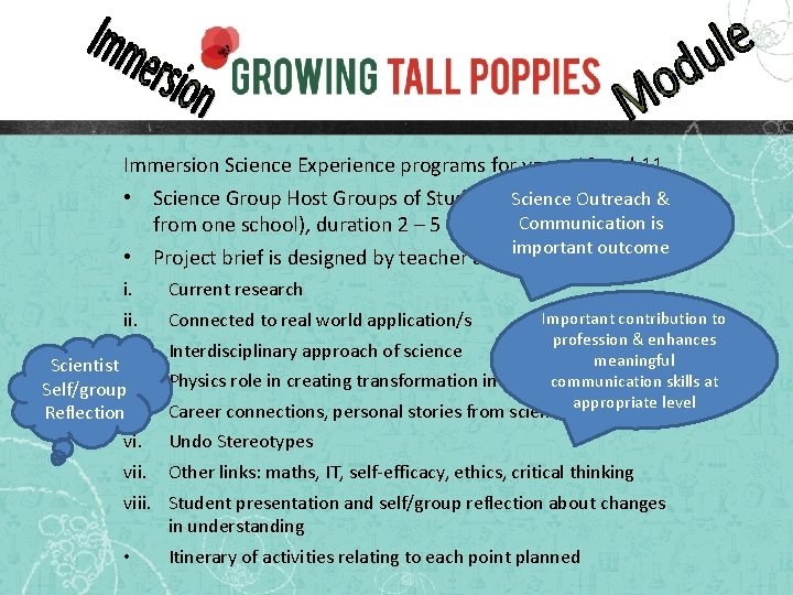 Immersion Science Experience programs for years 10 and 11 • Science Group Host Groups