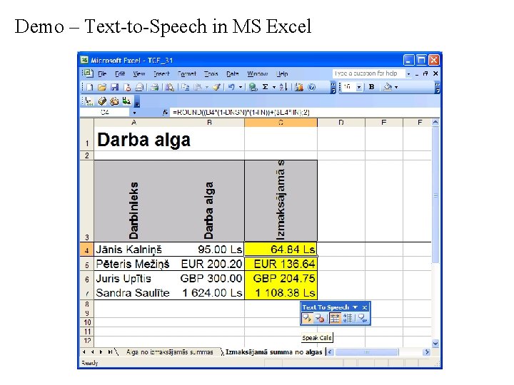 Demo – Text-to-Speech in MS Excel 