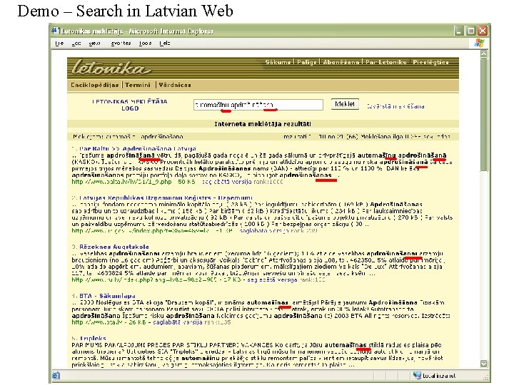 Demo – Search in Latvian Web 