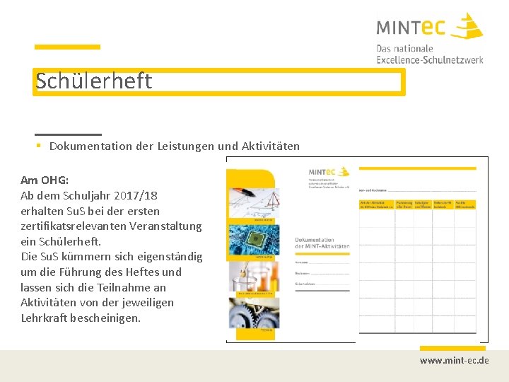 Schülerheft Dokumentation der Leistungen und Aktivitäten Am OHG: Ab dem Schuljahr 2017/18 erhalten Su.
