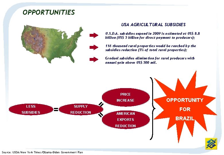 OPPORTUNITIES USA AGRICULTURAL SUBSIDIES U. S. D. A. subsidies expend in 2009 is estimated