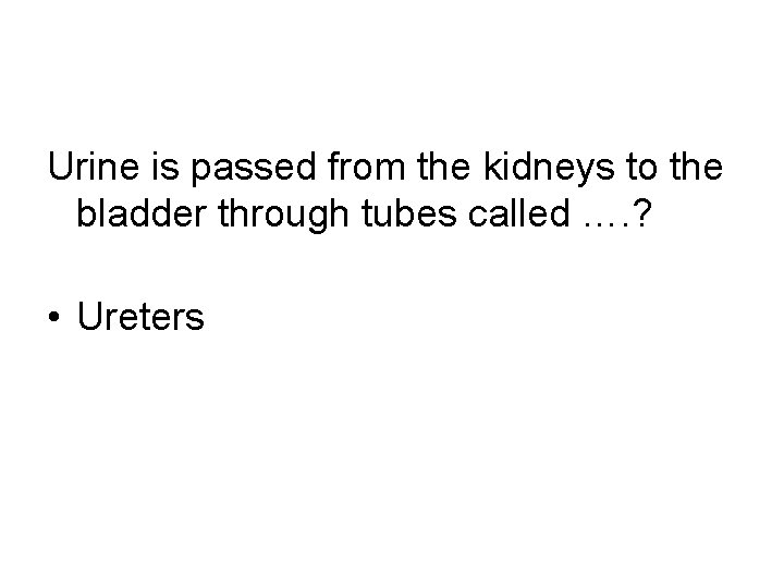 Urine is passed from the kidneys to the bladder through tubes called …. ?