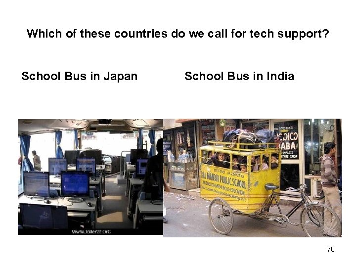 Which of these countries do we call for tech support? School Bus in Japan