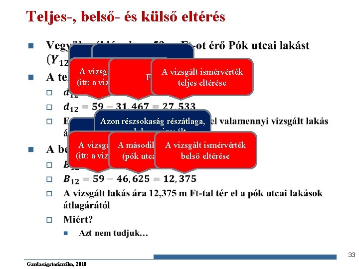 Teljes-, belső- és külső eltérés n Főátlag A vizsgált ismérvérték Főátlag (itt: a vizsgált