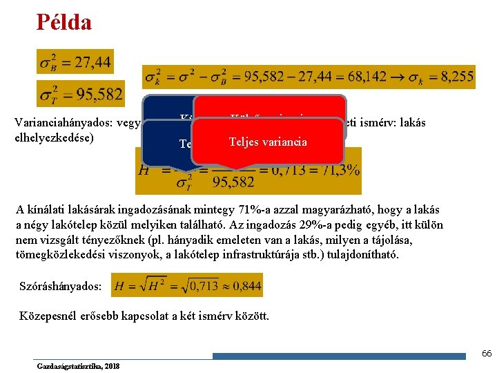 Példa Külső variancia Külső(mennyiségi variancia Varianciahányados: vegyes kapcsolat ismérv: ár; területi ismérv: lakás elhelyezkedése)