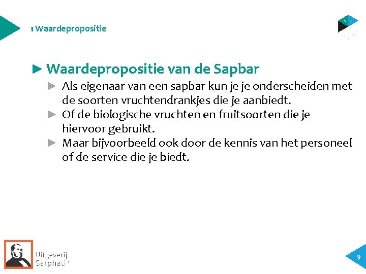 1 Waardepropositie ► Waardepropositie van de Sapbar ► Als eigenaar van een sapbar kun