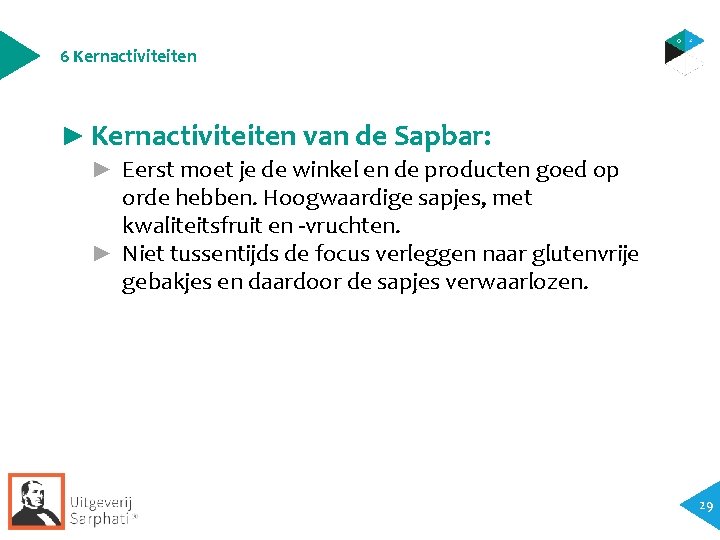 6 Kernactiviteiten ► Kernactiviteiten van de Sapbar: ► Eerst moet je de winkel en