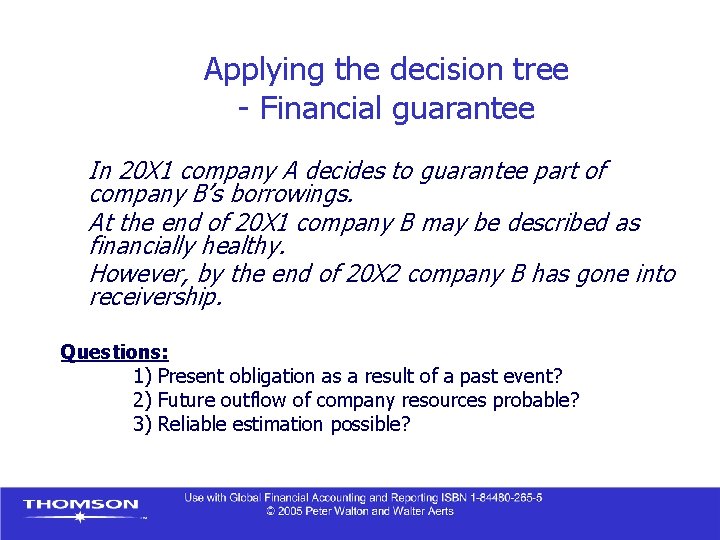 Applying the decision tree - Financial guarantee In 20 X 1 company A decides