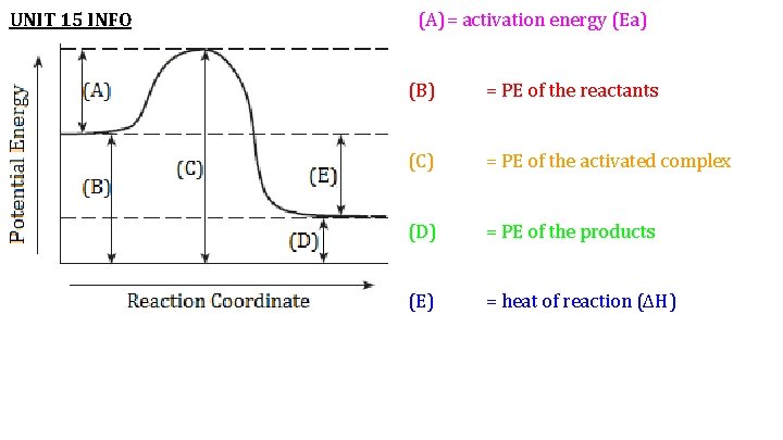UNIT 15 INFO (A) = activation energy (Ea) (B) = PE of the reactants