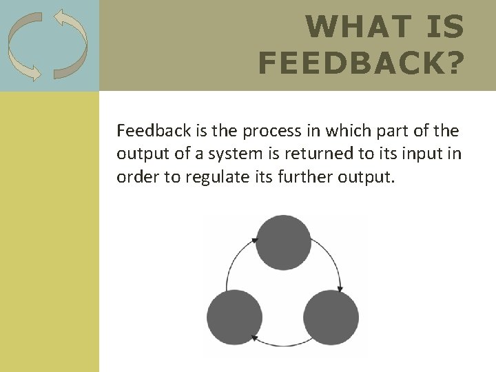 WHAT IS FEEDBACK? Feedback is the process in which part of the output of