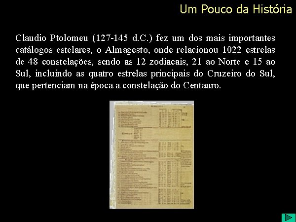 Um Pouco da História Claudio Ptolomeu (127 -145 d. C. ) fez um dos