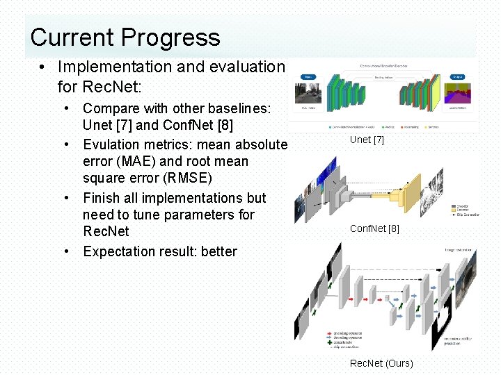 Current Progress • Implementation and evaluation for Rec. Net: • Compare with other baselines: