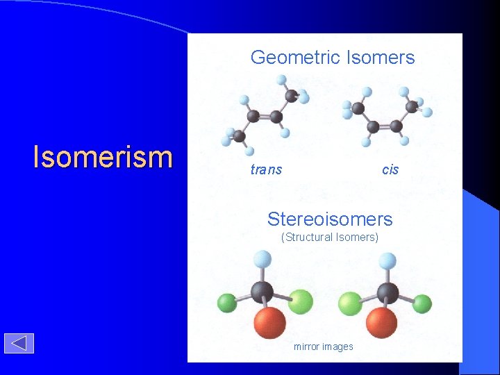 Geometric Isomers Isomerism trans cis Stereoisomers (Structural Isomers) mirror images 