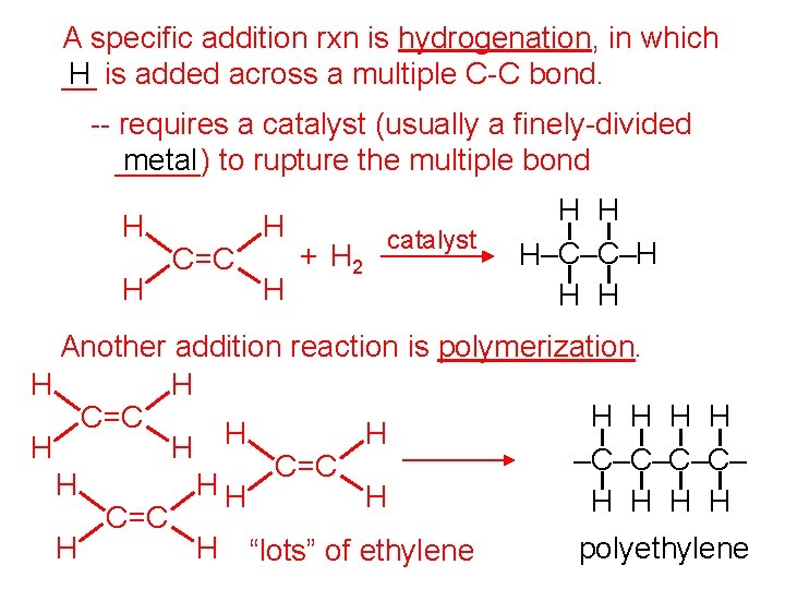 A specific addition rxn is hydrogenation, in which __ H is added across a