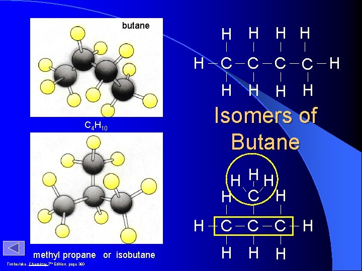 butane H H H C C H H H Isomers of Butane C 4