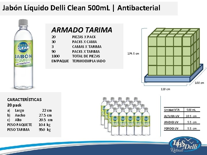 Jabón Líquido Delli Clean 500 m. L | Antibacterial ARMADO TARIMA 20 30 3