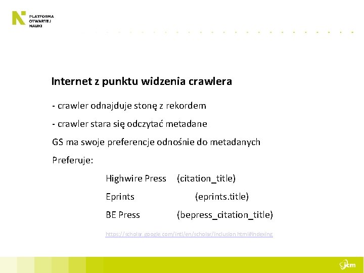Internet z punktu widzenia crawlera - crawler odnajduje stonę z rekordem - crawler stara
