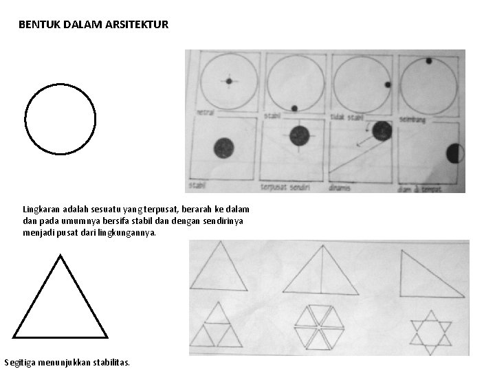 BENTUK DALAM ARSITEKTUR Lingkaran adalah sesuatu yang terpusat, berarah ke dalam dan pada umumnya