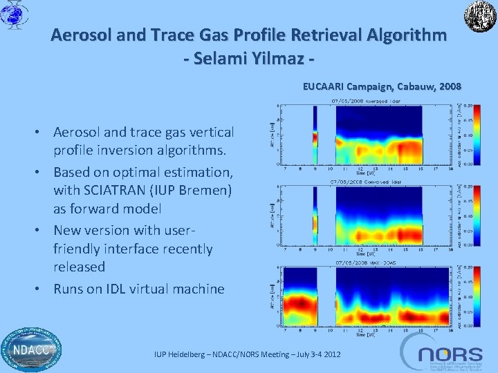 Aerosol and Trace Gas Profile Retrieval Algorithm - Selami Yilmaz EUCAARI Campaign, Cabauw, 2008