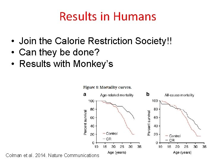 Results in Humans • Join the Calorie Restriction Society!! • Can they be done?
