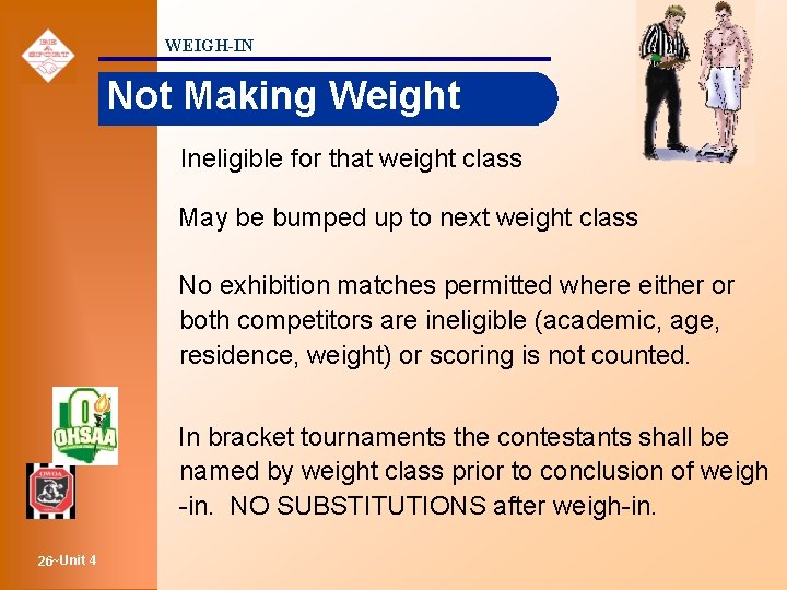 WEIGH-IN Not Making Weight Ineligible for that weight class May be bumped up to
