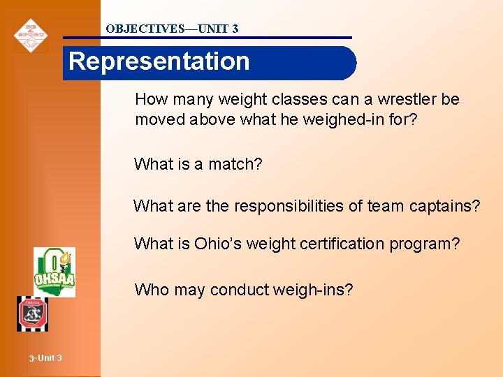 OBJECTIVES—UNIT 3 Representation How many weight classes can a wrestler be moved above what