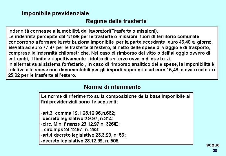 Imponibile previdenziale Regime delle trasferte Indennità connesse alla mobilità dei lavoratori(Trasferte o missioni). Le